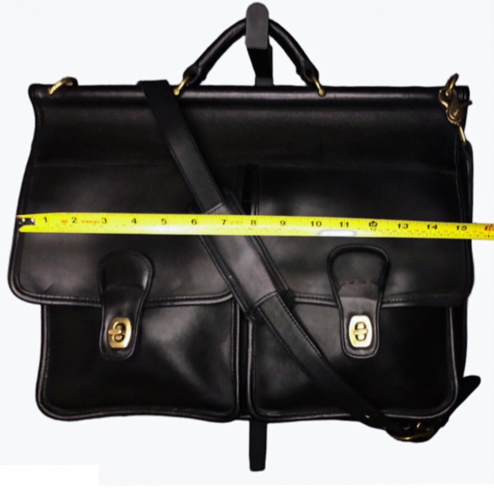 Vintage COACH Kensington Black Leather Briefcase with Dual Front Pockets Strap - Picture 13 of 15
